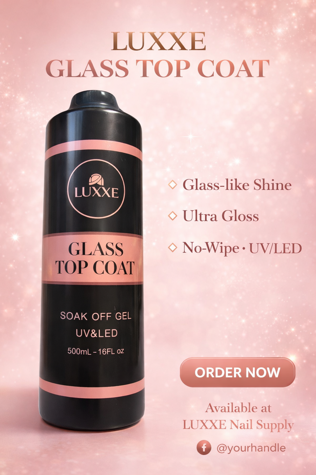 LUXXE Glass Top Coat 500ml Soak Off Gel (UV/LED)