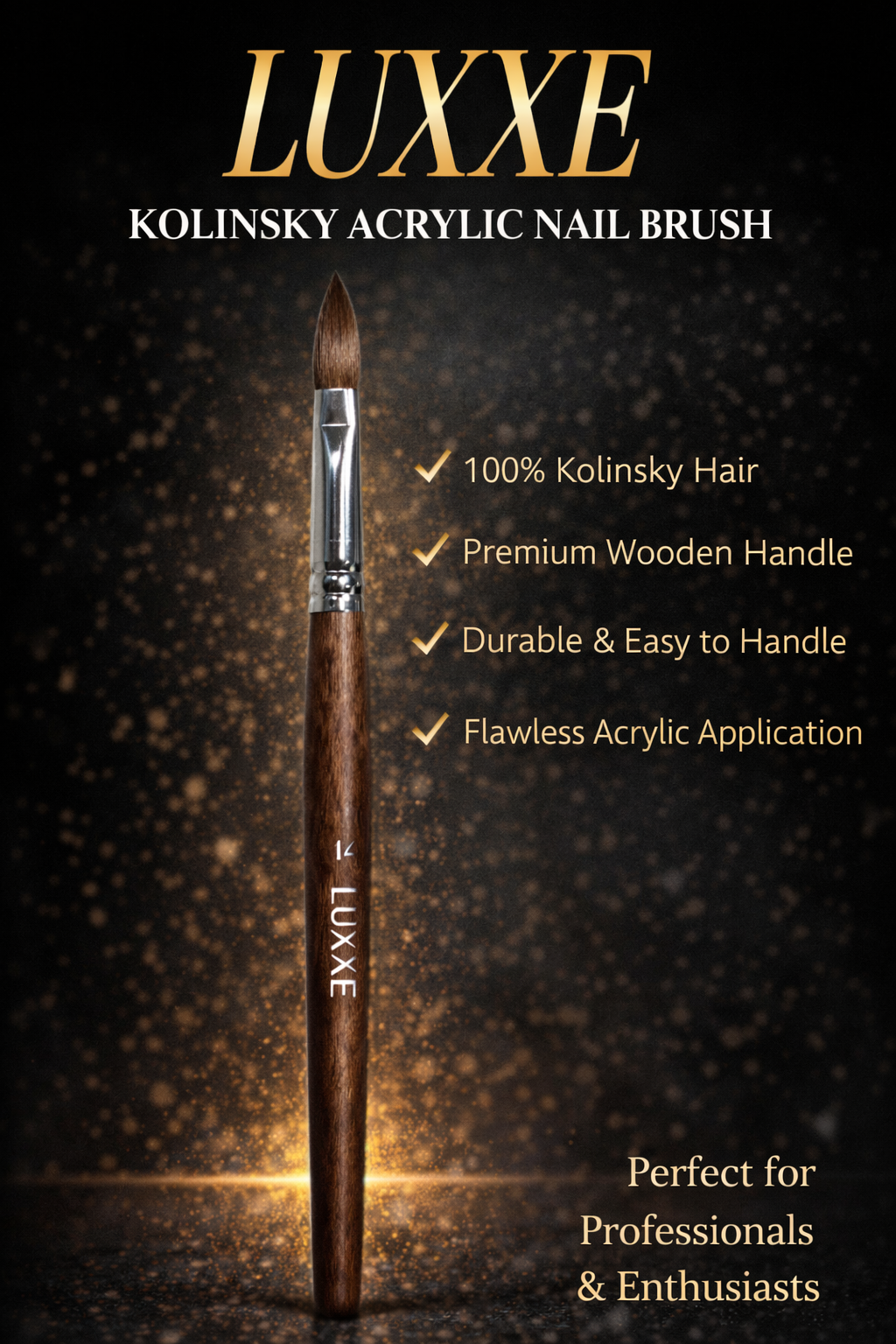 Luxxe 100% Kolinsky Acrylic Nail Brush Premium Precision Non-Crimped or Crimped