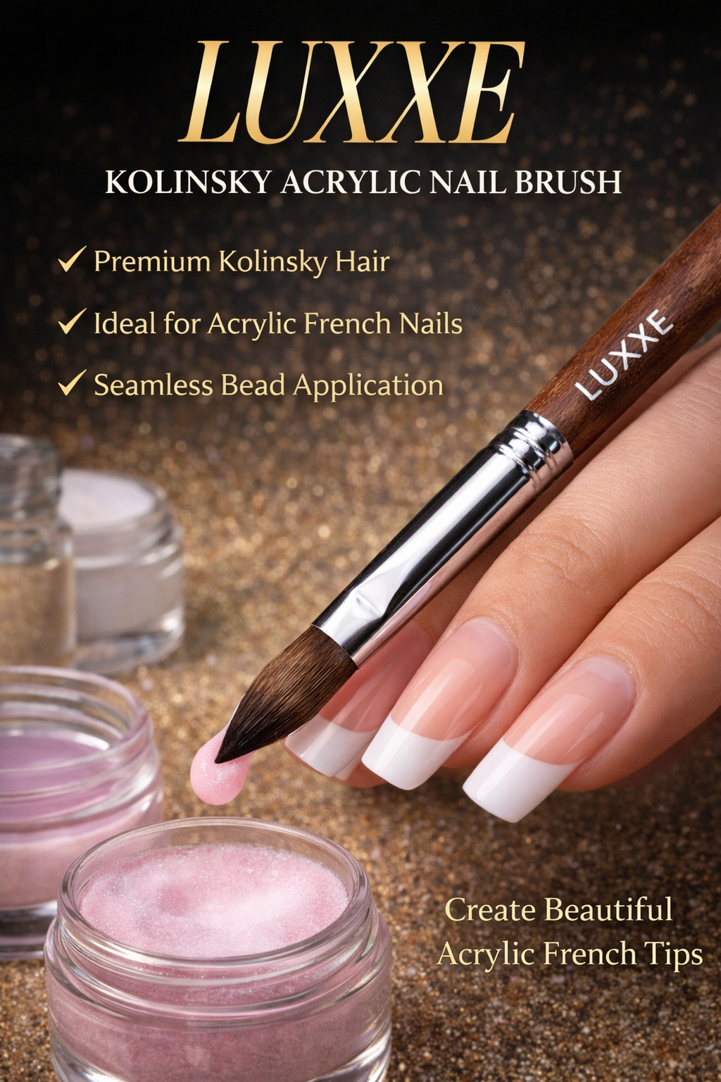 Luxxe 100% Kolinsky Acrylic Nail Brush Premium Precision Non-Crimped or Crimped