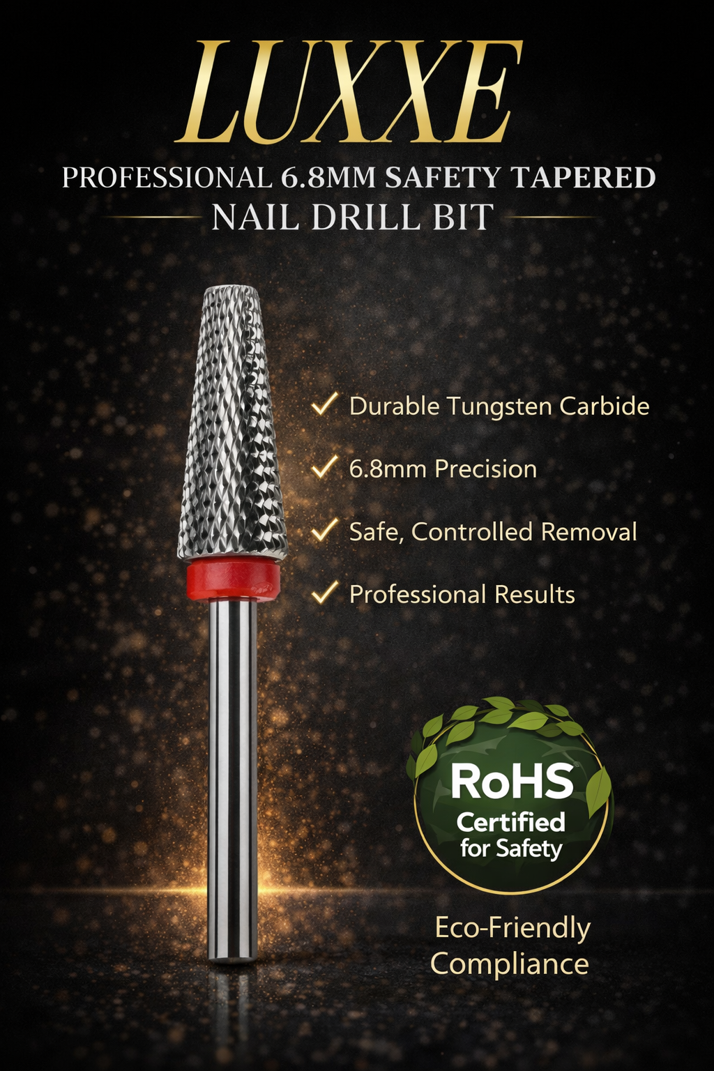 LUXXE Professional Safety 6.8mm Tapered Nail Drill Bit high-quality tungsten carbide