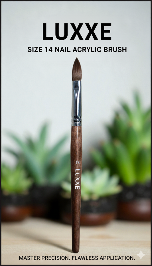Luxxe 100% Kolinsky Acrylic Nail Brush Premium Precision Non-Crimped or Crimped size 14