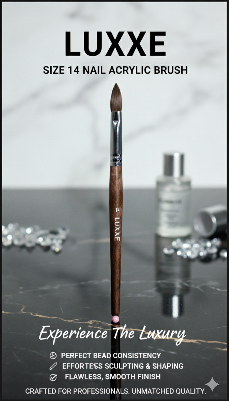 Luxxe 100% Kolinsky Acrylic Nail Brush Premium Precision Non-Crimped or Crimped size 14