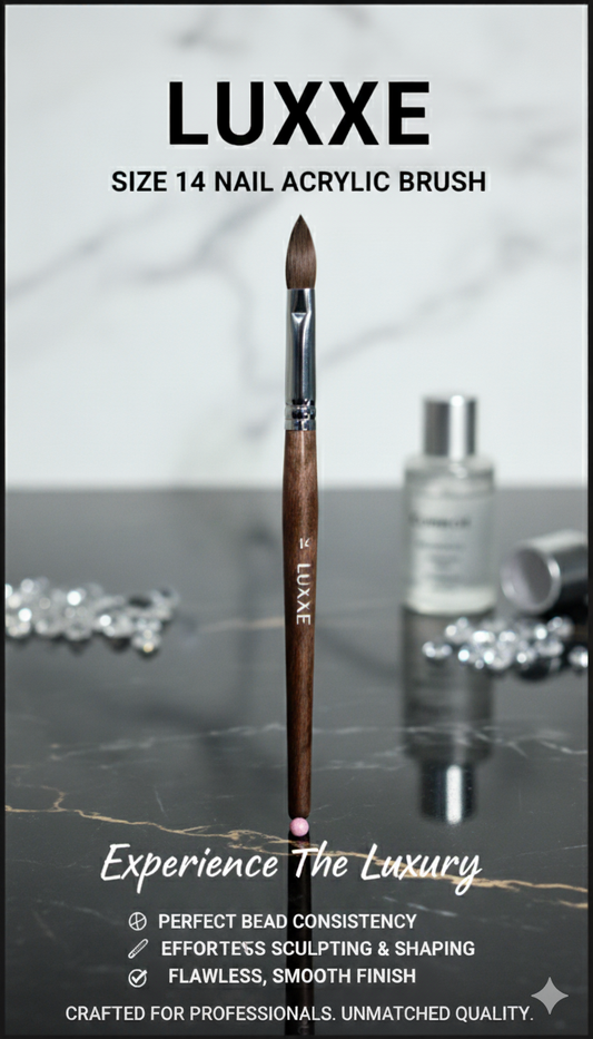 Luxxe 100% Kolinsky Acrylic Nail Brush Premium Precision Non-Crimped or Crimped size 14